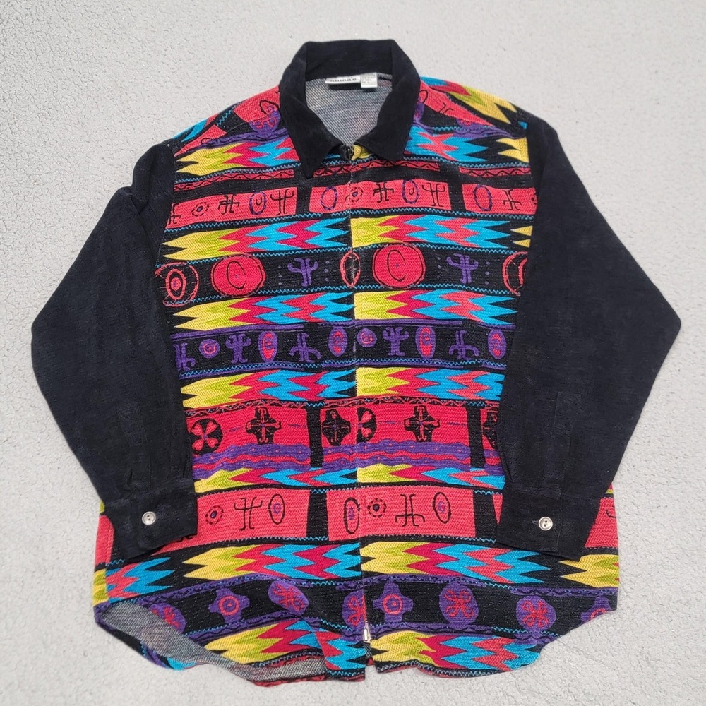 Vintage Chicos Aztec Shirt Jacket Blouse Women 2 Multicolor Southwestern Zip 90s
